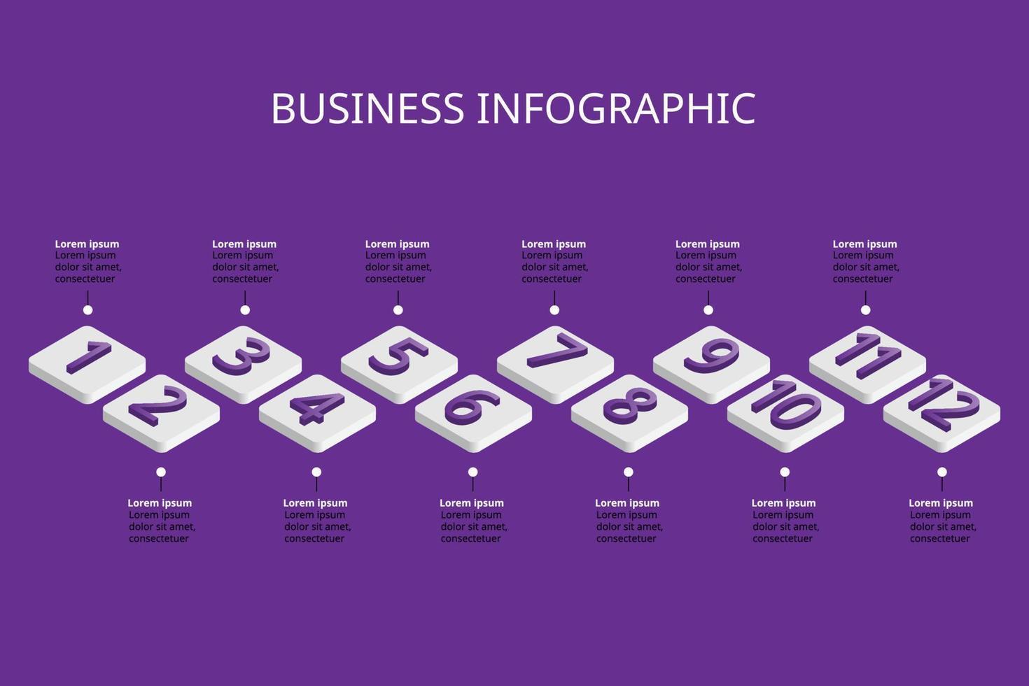 modèle de graphique d'étape de chronologie pour l'infographie pour la présentation de 12 éléments en violet vecteur