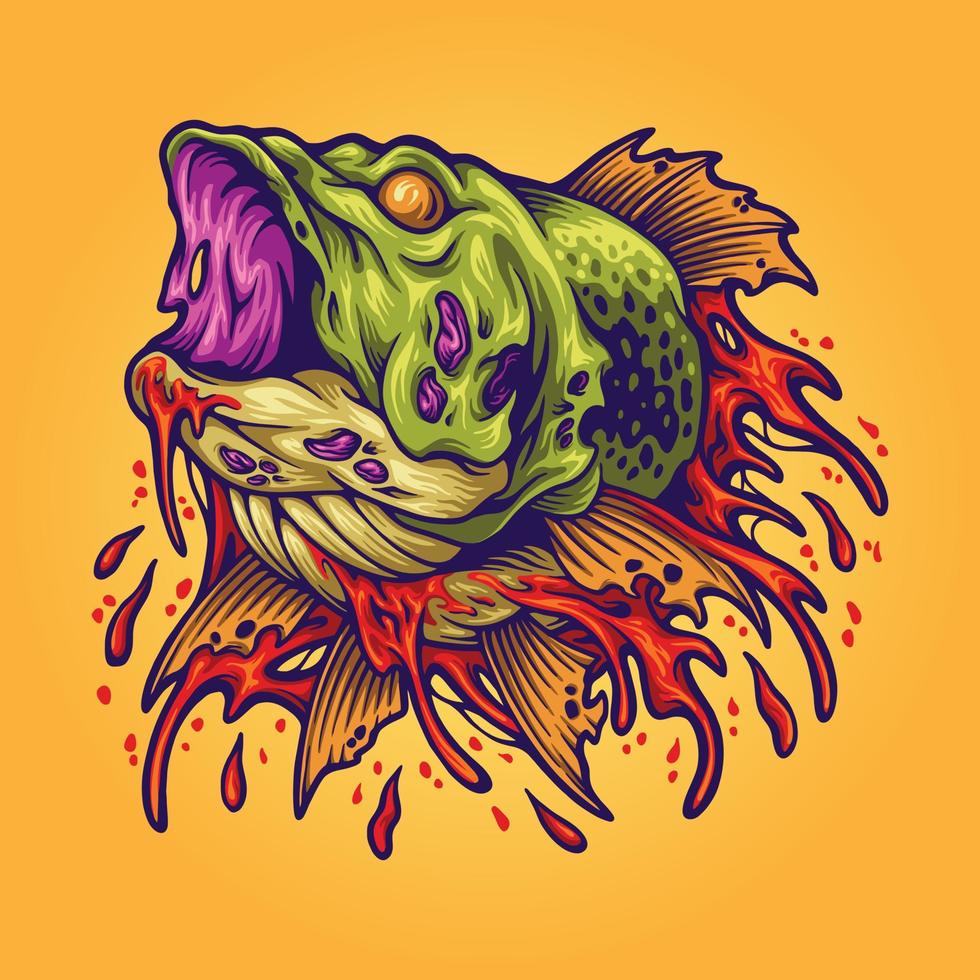 illustration de tête de poisson monstre effrayant vecteur