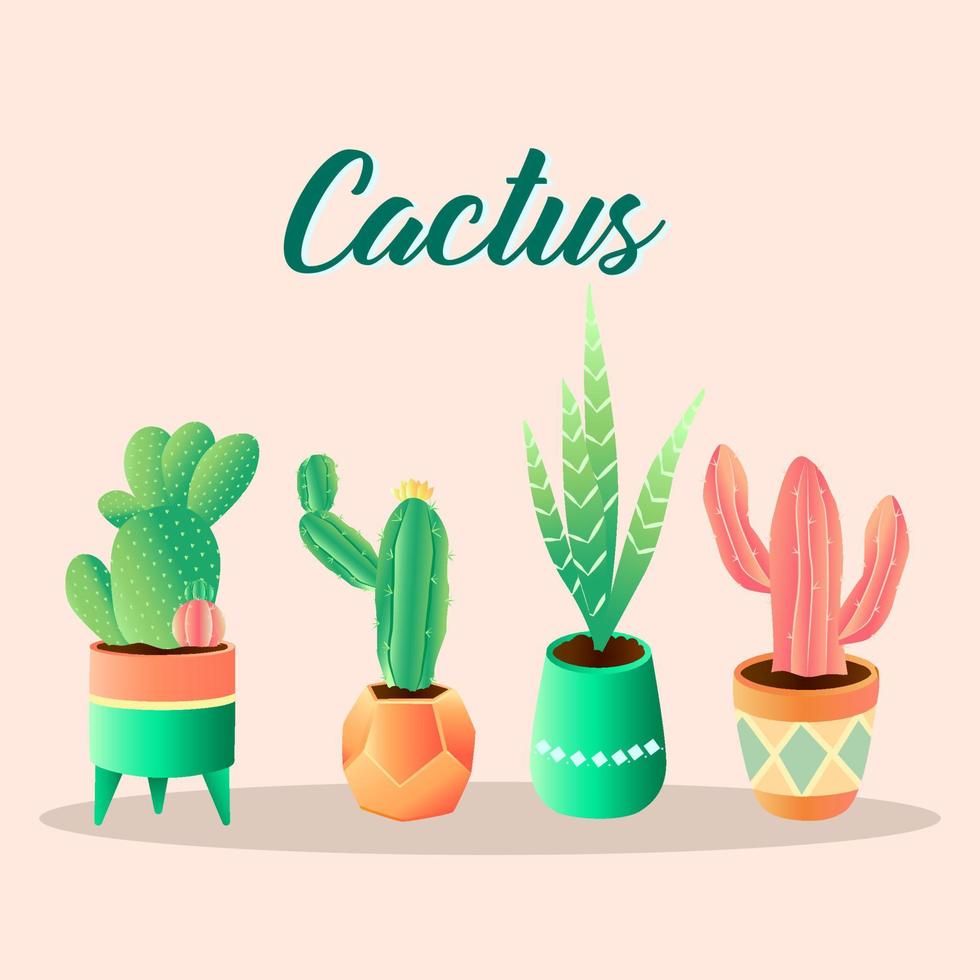 ensemble esthétique de dessin animé de cactus mignon vecteur