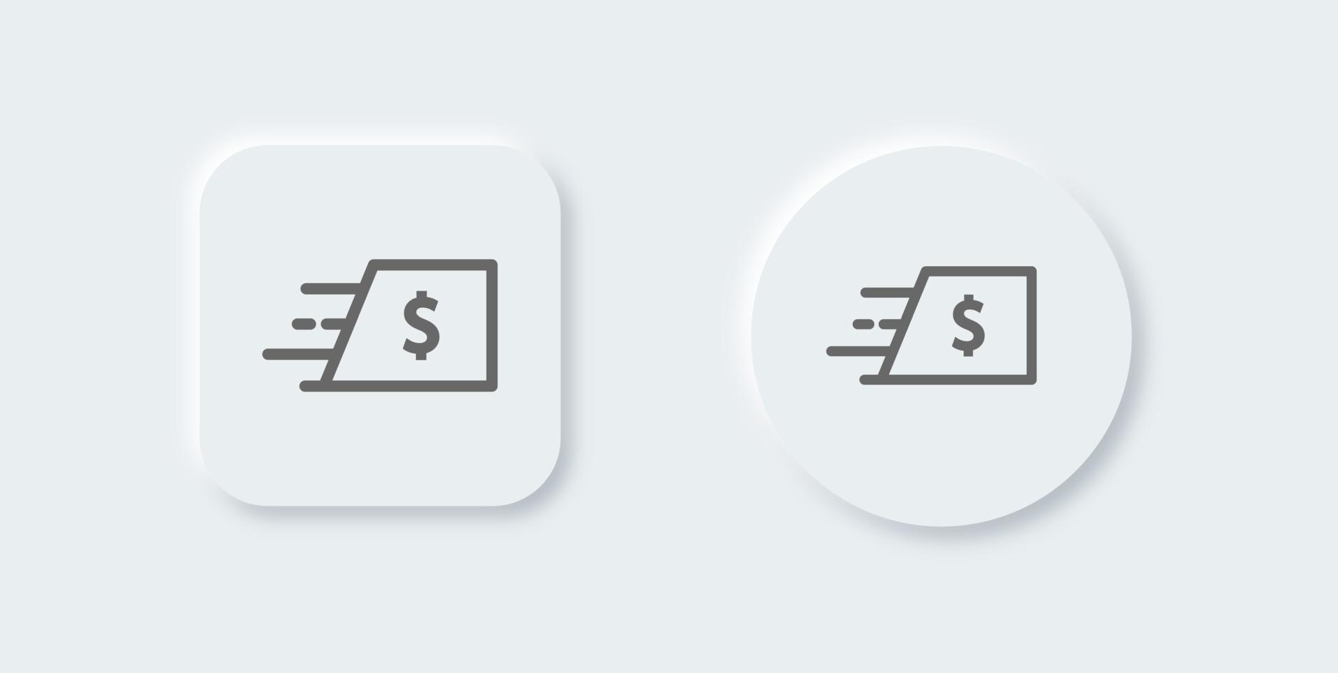 Envoyer l'icône de la ligne d'argent dans un style de conception néomorphe. signes de paiement illustration vectorielle. vecteur