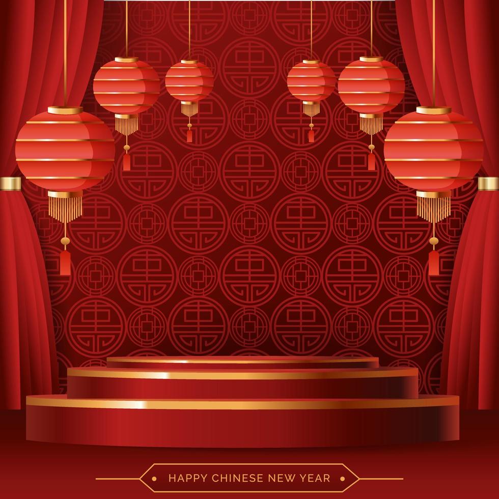 scène de décor asiatique chinois avec thème rouge en toile de fond pour la bannière de fond vecteur