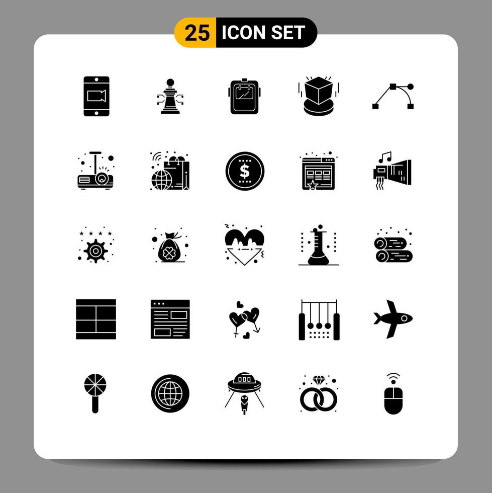 pack de 25 glyphes solides créatifs d'éléments de conception vectorielle modifiables de boîte d'objet de soudage de conception de chemin vecteur