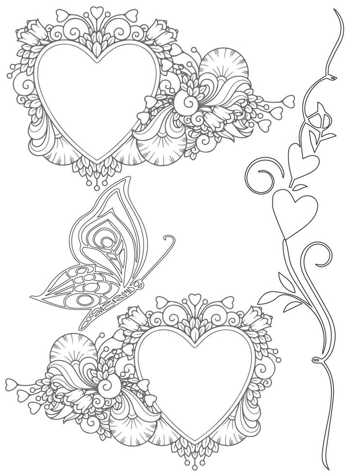 Coloriage coeur romantique pour adulte vecteur