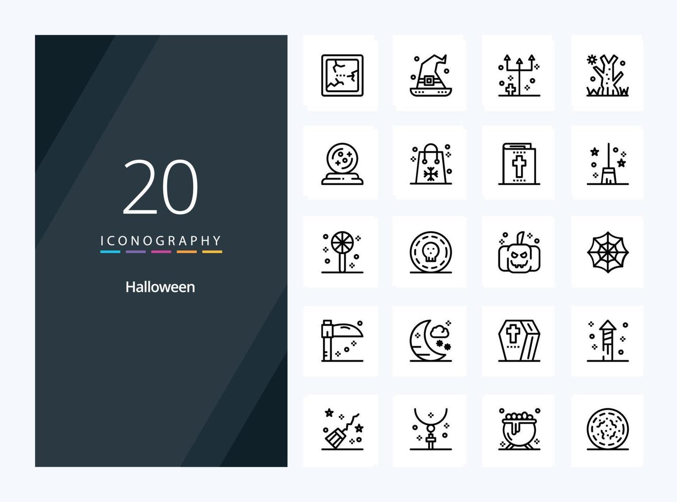20 icône de contour d'halloween pour la présentation vecteur