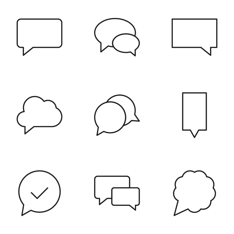 collection d'icônes de neuf lignes de diverses bulles de parole sous forme d'ovale, de rectangle, de fleur pour les magasins, les magasins, les publicités, les applications, l'interface utilisateur. traits modifiables minimalistes vecteur