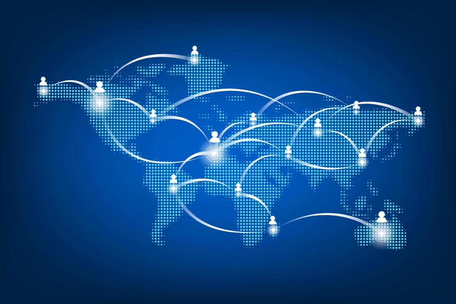 carte du monde vectorielle et concept de connexion au réseau de médias sociaux de personnes. réseau social communication.technologie internet. vecteur