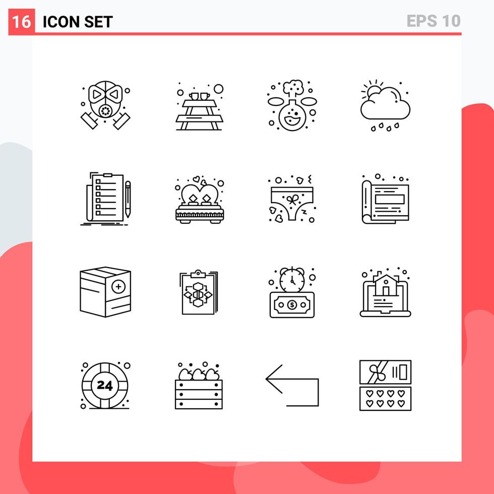 16 ensemble de contours d'interface utilisateur de signes et symboles modernes de la liste de contrôle expérience expertise météo éléments de conception vectoriels modifiables vecteur