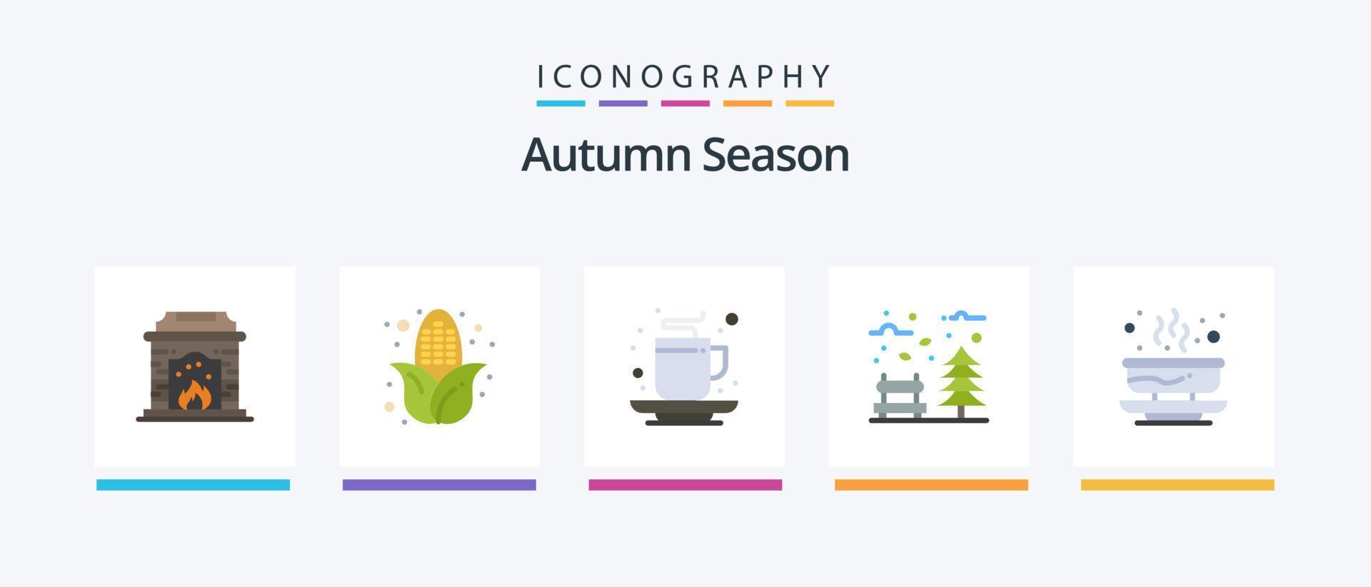 pack d'icônes automne plat 5, y compris chaud. la météo. Coupe. arbre. feuilles. conception d'icônes créatives vecteur
