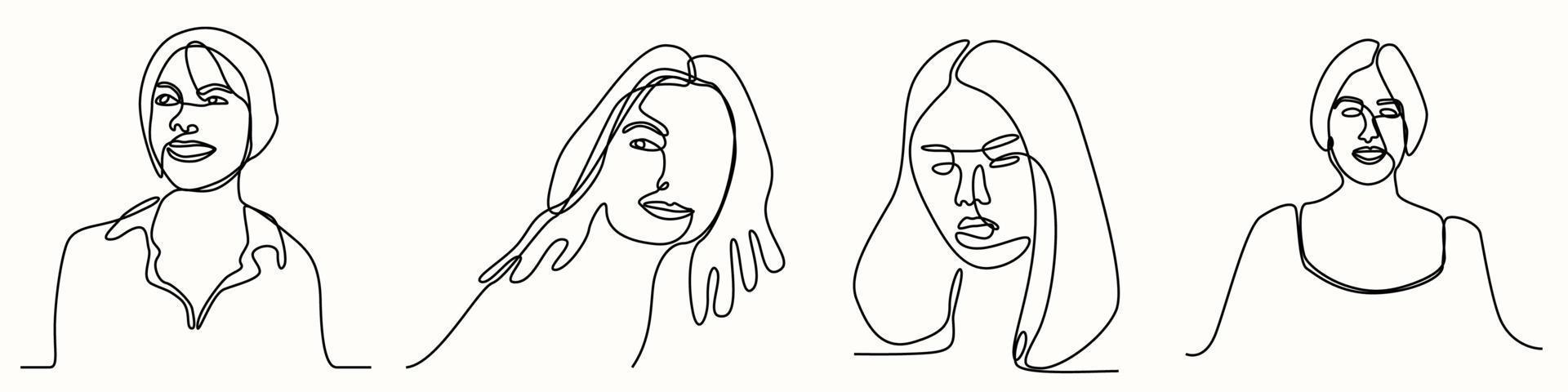 ne ligne dessin à la main de femme visage dessin au trait féminin vecteur