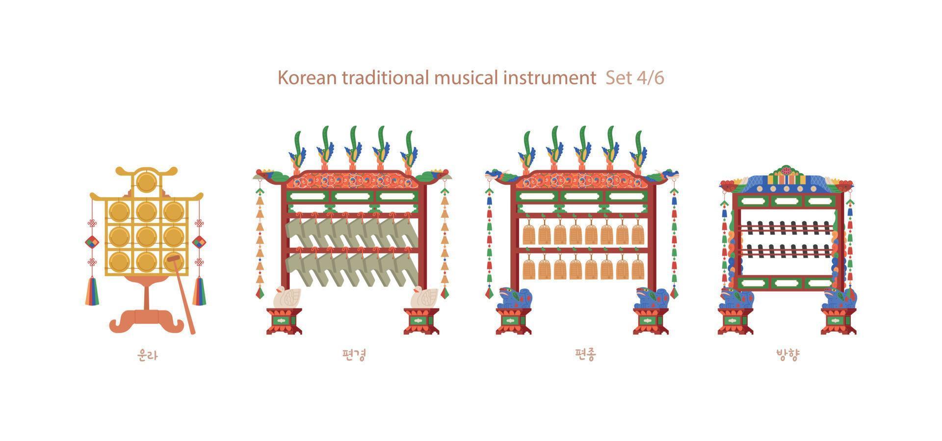 une collection d'instruments de musique traditionnels coréens. vecteur