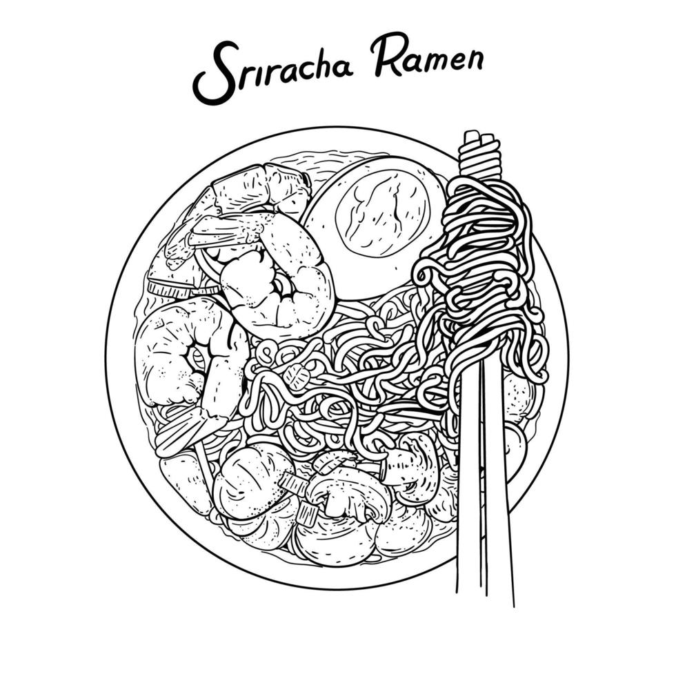 illustration de nouilles ramen dessinées à la main vecteur