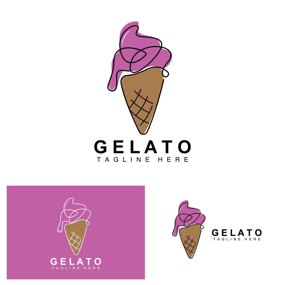 création de logo de glace à la crème glacée, aliments froids doux et sucrés, produits de la société de marque vectorielle vecteur