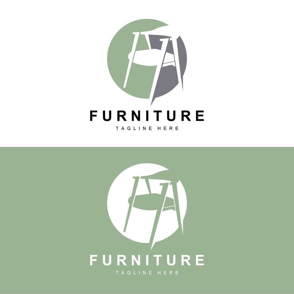 logo de meuble, design d'ameublement, illustration d'icône de chambre, table, chaise, lampe, cadre, horloge, pot de fleur vecteur