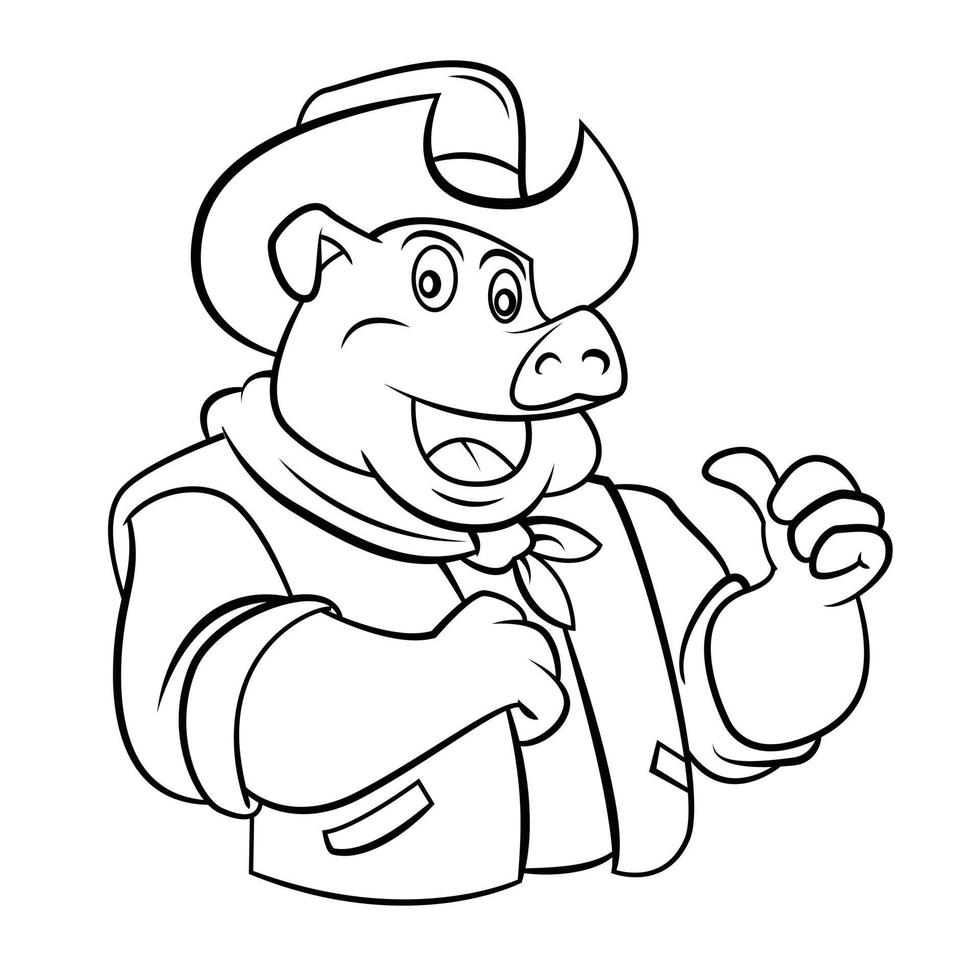 illustration de croquis de cow-boy cochon vecteur