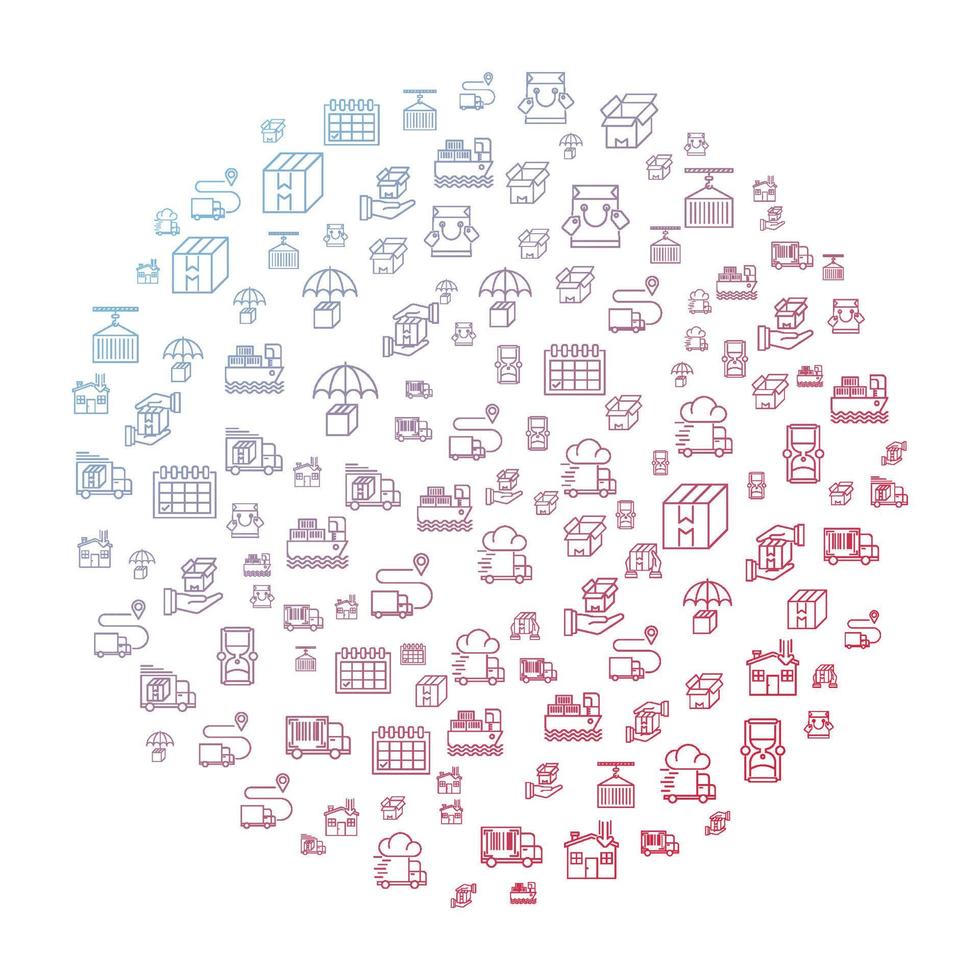 concept de livraison en cercle avec des icônes propres et simples, idée infographique de fabrication de produits créatifs. modèle de bannière de site Web, dépliant et affiche. vecteur