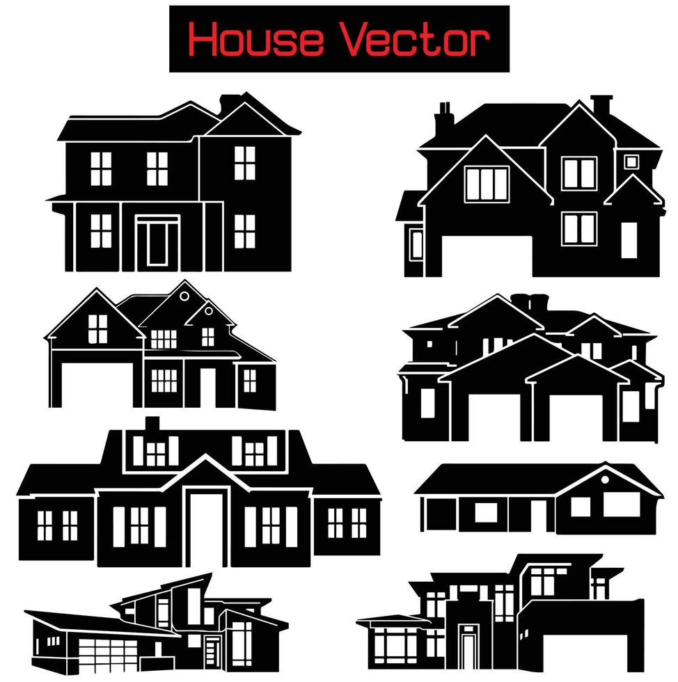 ensemble de vecteurs de silhouette de maison. ensemble d'icônes immobilières vecteur