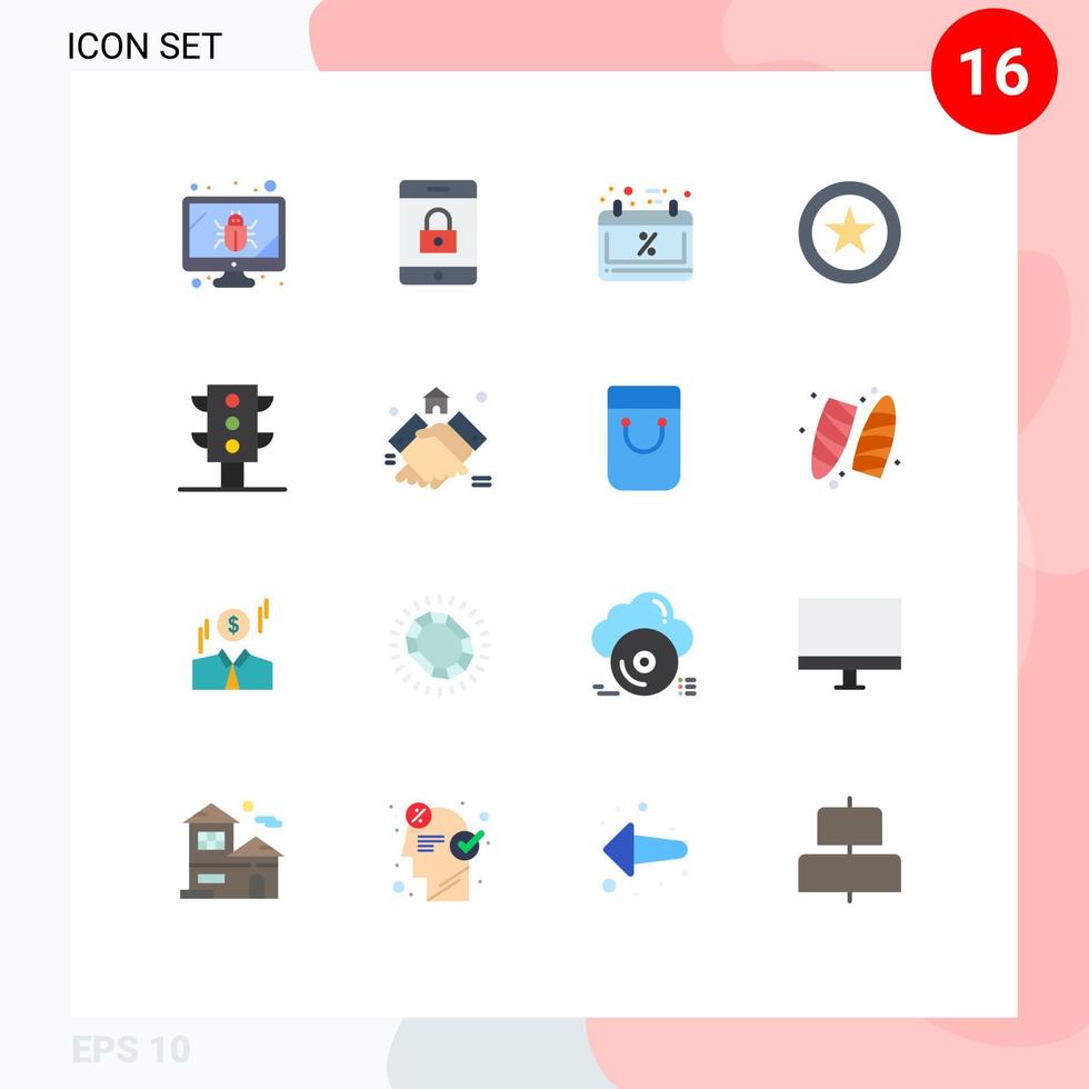ensemble moderne de 16 couleurs et symboles plats tels que les feux de calendrier de circulation d'accord paquet modifiable d'éléments de conception de vecteur créatif