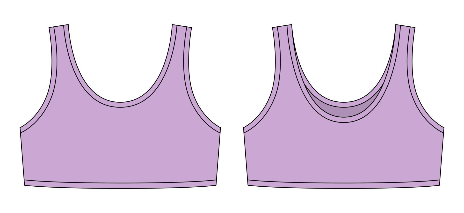 illustration de croquis technique de soutien-gorge fille. couleur violet pastel. sous-vêtements décontractés. vecteur