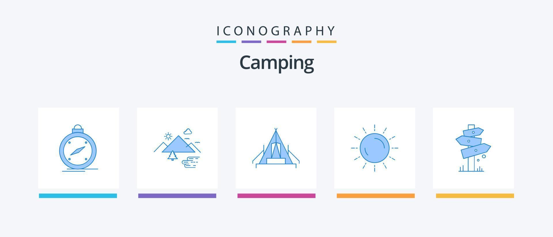 pack d'icônes de camping bleu 5, y compris la météo. des nuages. Extérieur. camp. conception d'icônes créatives vecteur