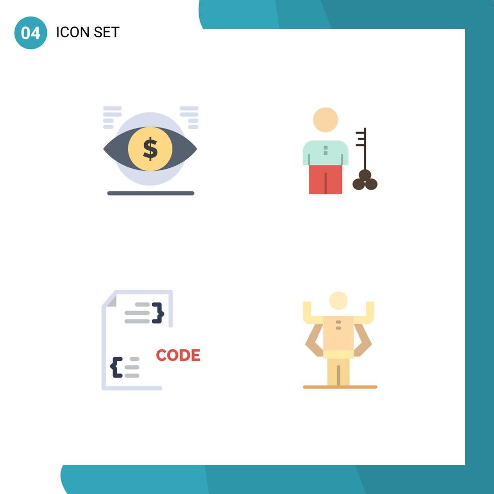 ensemble de 4 packs d'icônes plates commerciales pour les éléments de conception vectoriels modifiables de sécurité clé de finance personne oeil vecteur