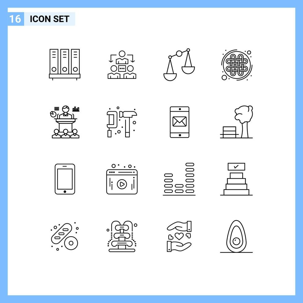 ensemble de 16 symboles d'icônes d'interface utilisateur modernes signes pour la communication de noeud de conférence noeud celtique irlandais éléments de conception vectoriels modifiables vecteur