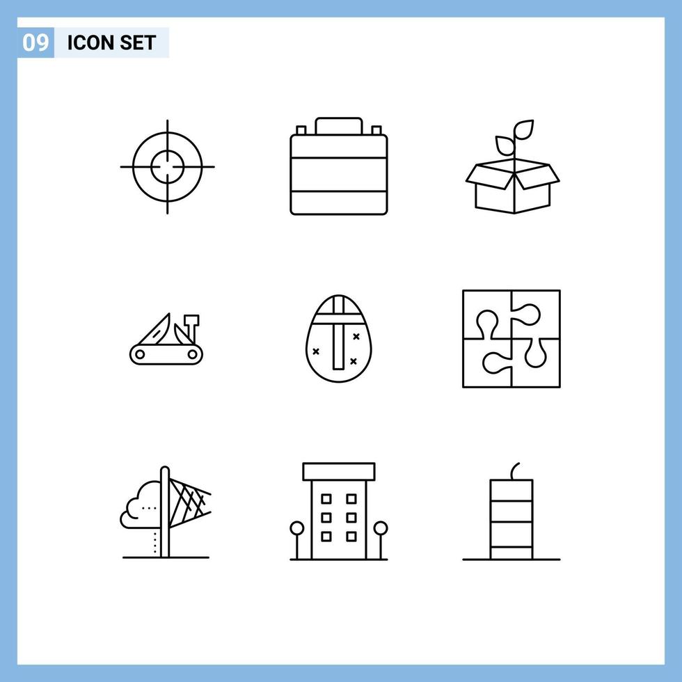 ensemble de 9 symboles universels d'éléments de conception vectoriels modifiables de puissance de couteau écologique multitool suisse vecteur