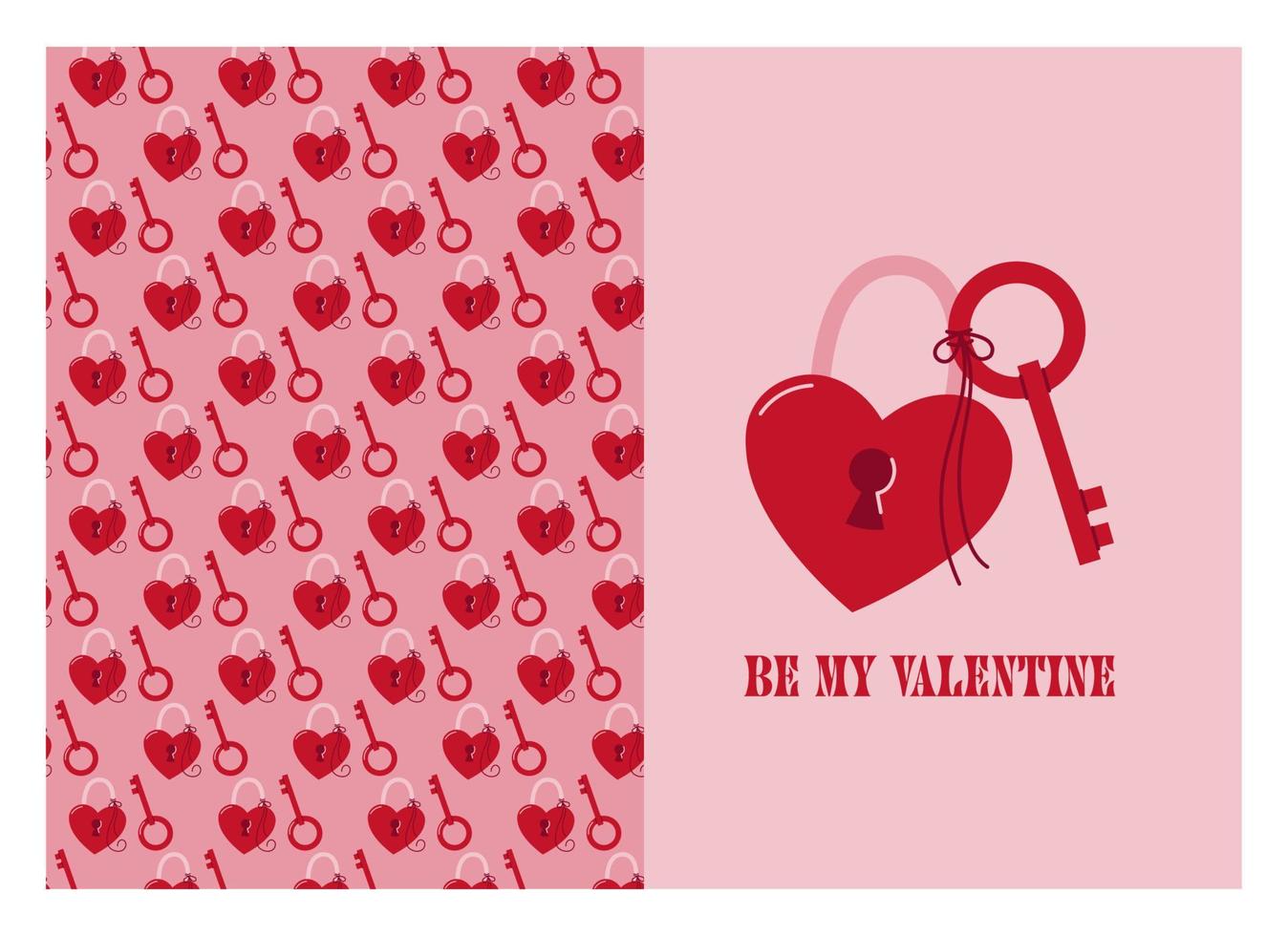 carte de voeux de la saint-valentin avec serrure cardiaque, motif clé et le même élément. illustration vectorielle simple dans un style doodle vecteur