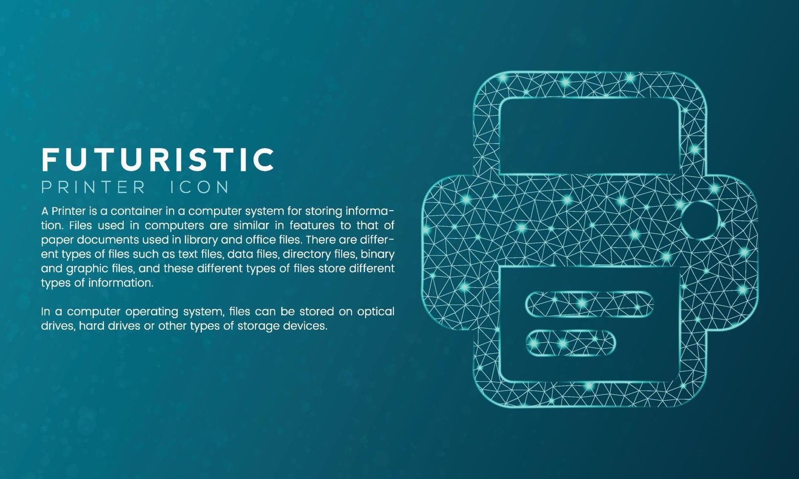 concept d'icône d'imprimante futuriste bleue avec points connectés par nœud de polygone et effet néon vecteur