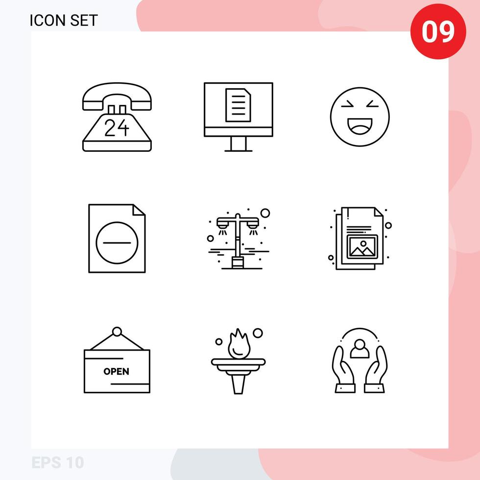 ensemble moderne de 9 contours pictogramme de fichier de chat de réverbère supprimer des éléments de conception vectoriels modifiables vecteur