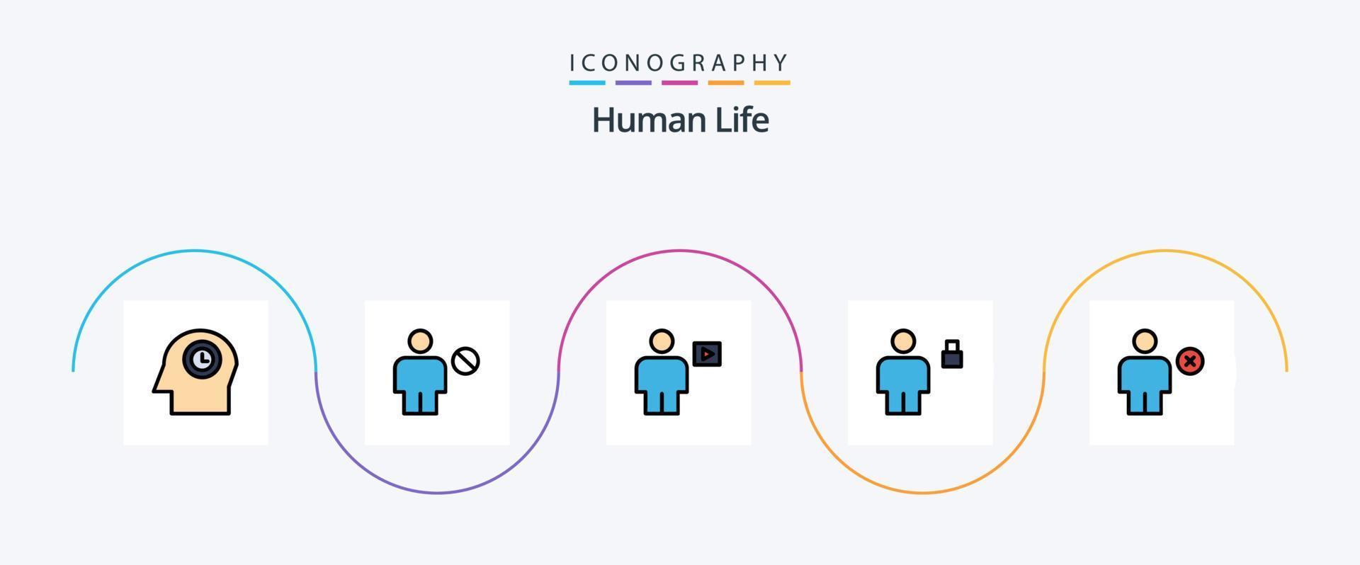 pack d'icônes plat 5 rempli de ligne humaine comprenant un cadenas. Humain. avatar. corps. vidéo vecteur