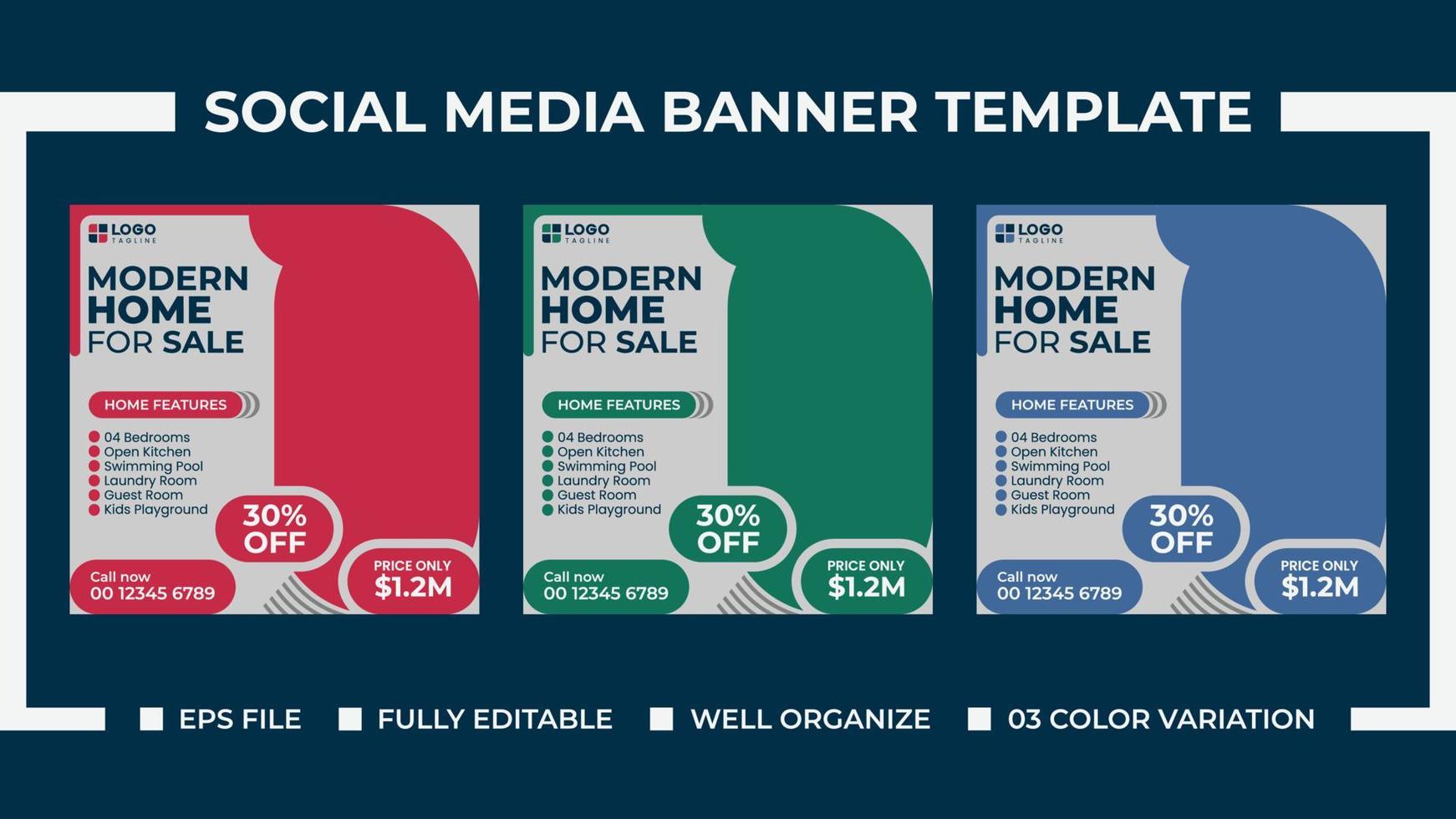 modèle de bannière d'annonces de médias sociaux de vente de maison moderne vecteur