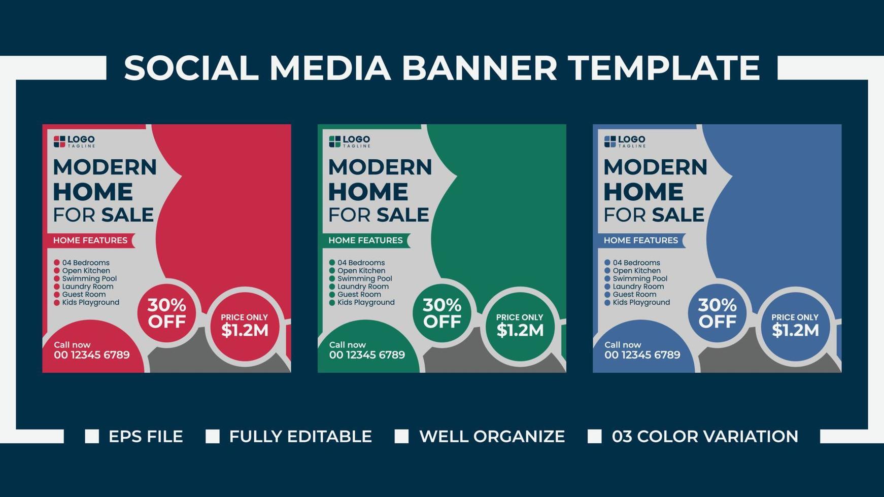 modèle de bannière d'annonces de médias sociaux de vente de maison moderne vecteur