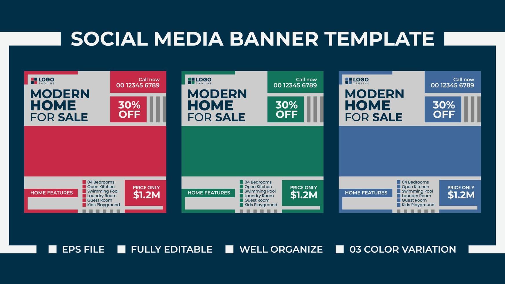 modèle de bannière d'annonces de médias sociaux de vente de maison moderne vecteur