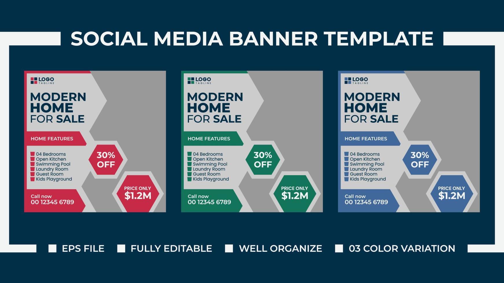 modèle de bannière d'annonces de médias sociaux de vente de maison moderne vecteur