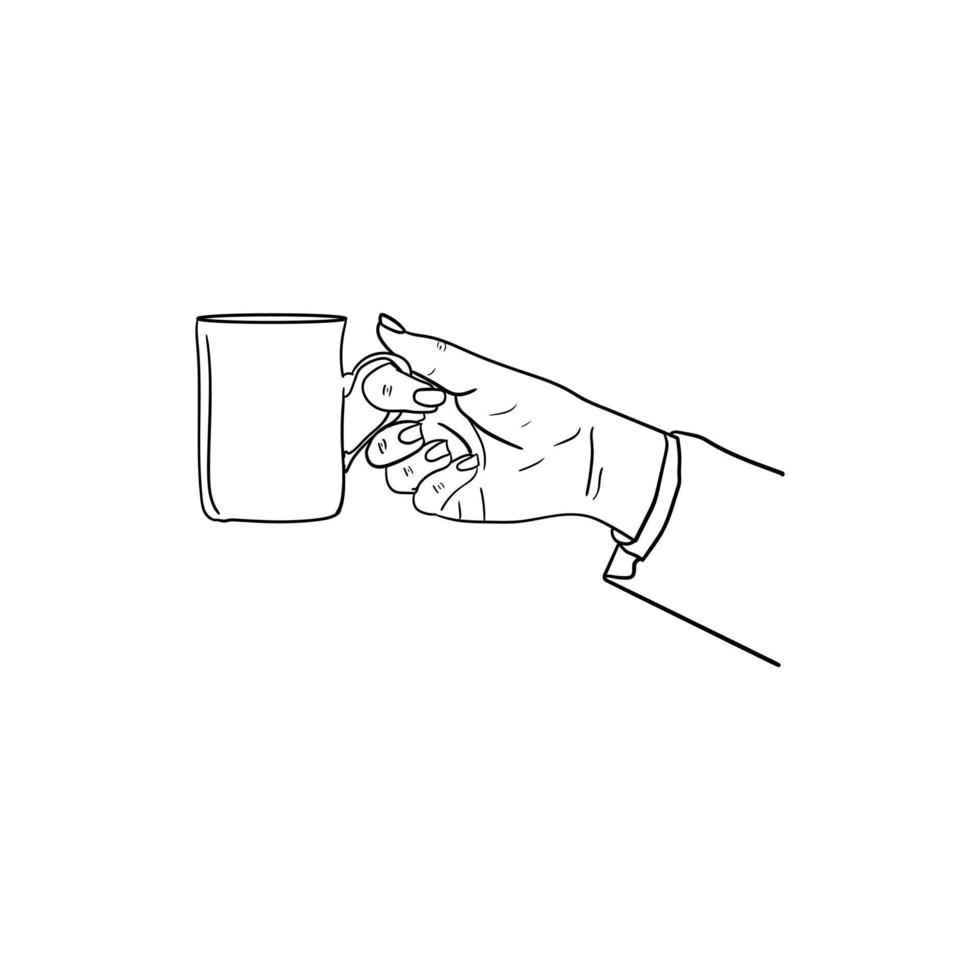 main tenant une icône de tasse de café, dessin au trait de main tenant une tasse de café vecteur