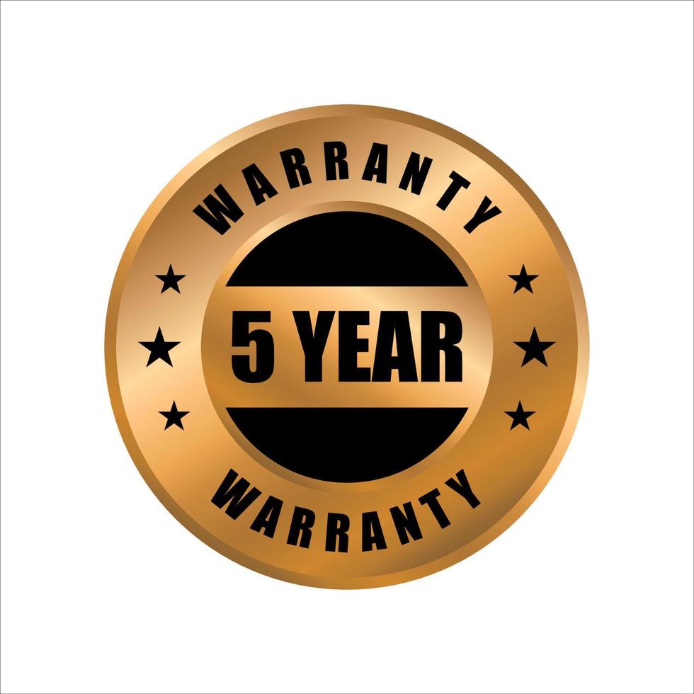 icône de vecteur de garantie de cinq ans. couleur en or, timbre de garantie de 5 ans