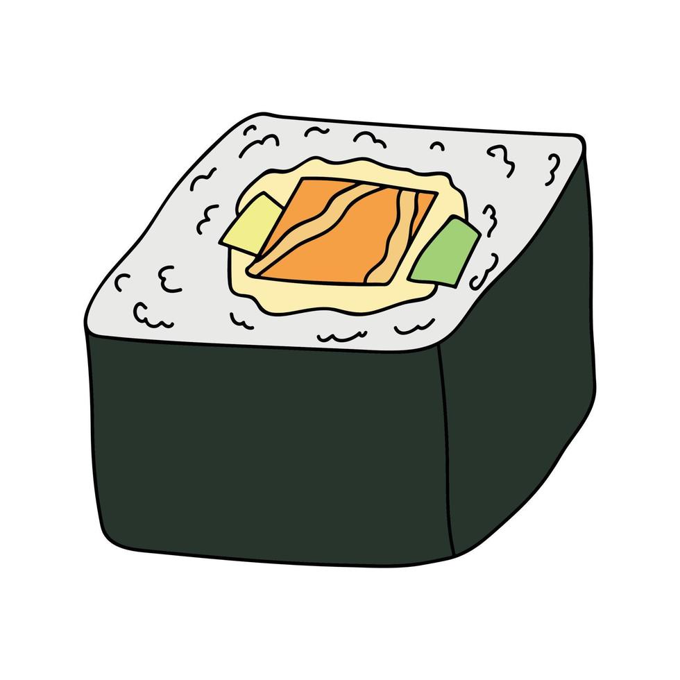 clipart de rouleau de sushi dessiné à la main. plats de cuisine traditionnelle japonaise. nourriture asiatique vecteur