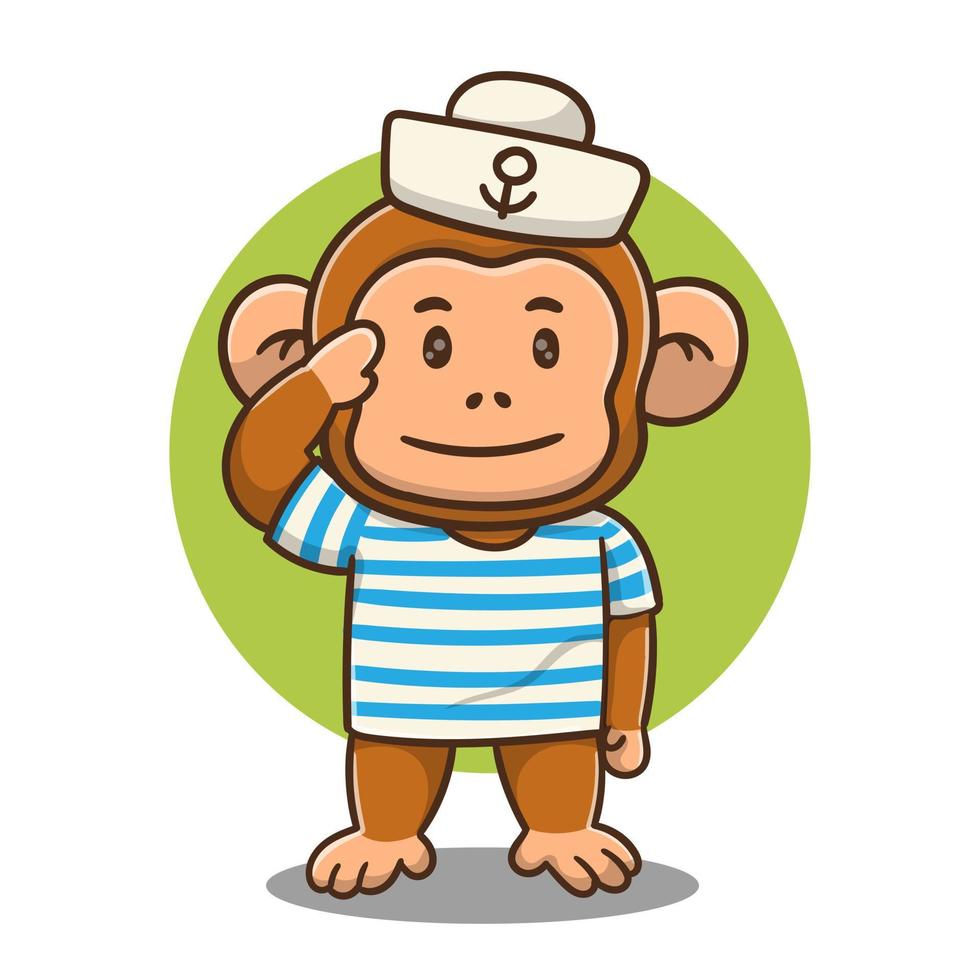 illustration de singe de dessin animé mignon avec chapeau de marin, dessin vectoriel. vecteur