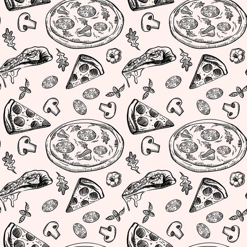 modèle sans couture de pizza. utile pour l'identité du restaurant, l'emballage, la conception de menus et la décoration intérieure. illustration vectorielle. vecteur