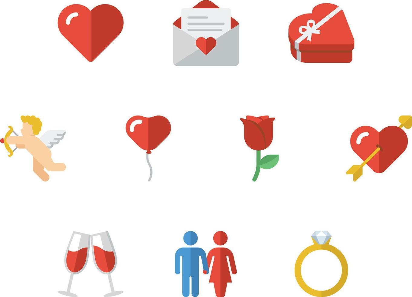icône de couleur plate de la saint-valentin sertie d'icônes liées à l'amour vecteur
