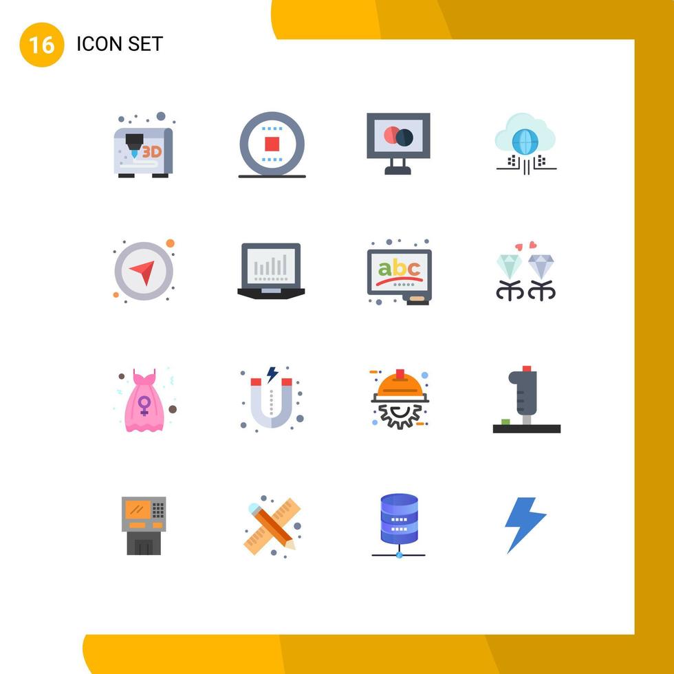 16 icônes créatives signes et symboles modernes de la technologie directionnelle de la tablette gps pour ordinateur portable pack modifiable d'éléments de conception de vecteur créatif