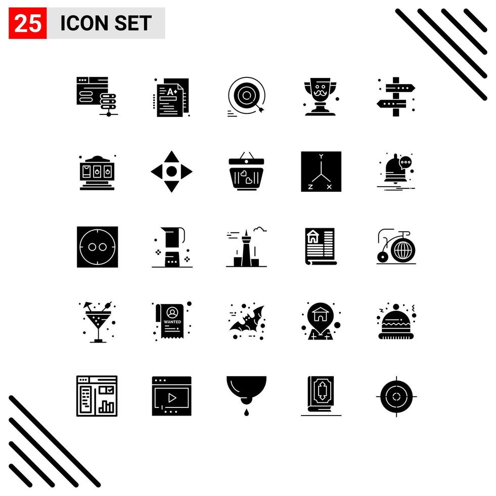 interface mobile glyphe solide ensemble de 25 pictogrammes de localisation père fléchettes papa objectifs éléments de conception vectoriels modifiables vecteur