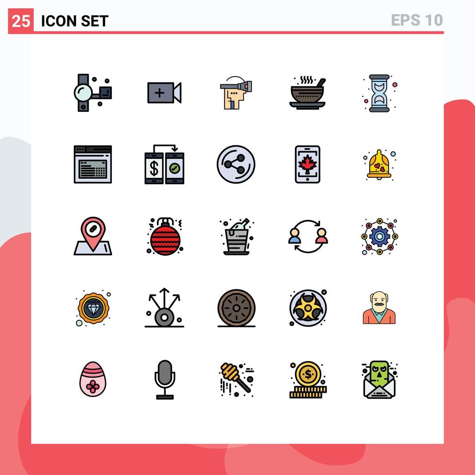 groupe de 25 signes et symboles de couleurs plates en ligne remplie pour les éléments de conception vectoriels modifiables de soupe chaude virtuelle de thé en verre vecteur