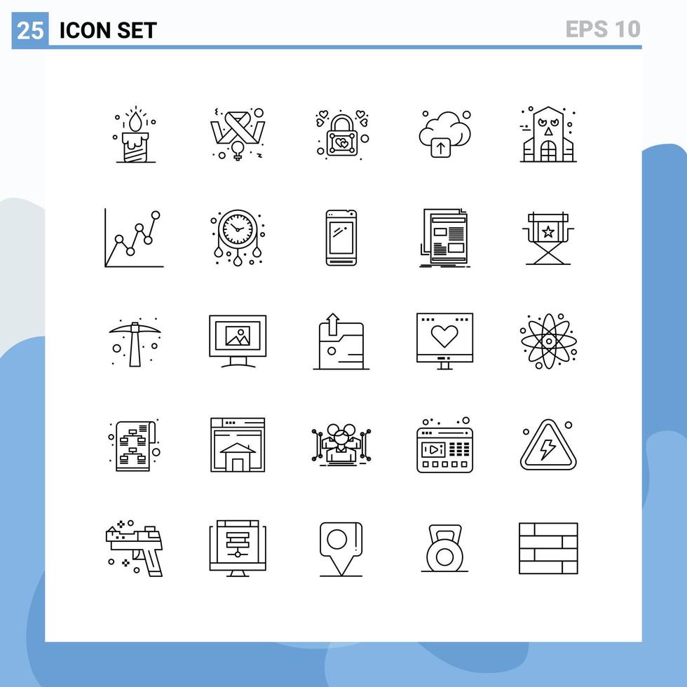 pack d'icônes vectorielles stock de 25 signes et symboles de ligne pour la maison hantée halloween coeur technologie nuage éléments de conception vectoriels modifiables vecteur