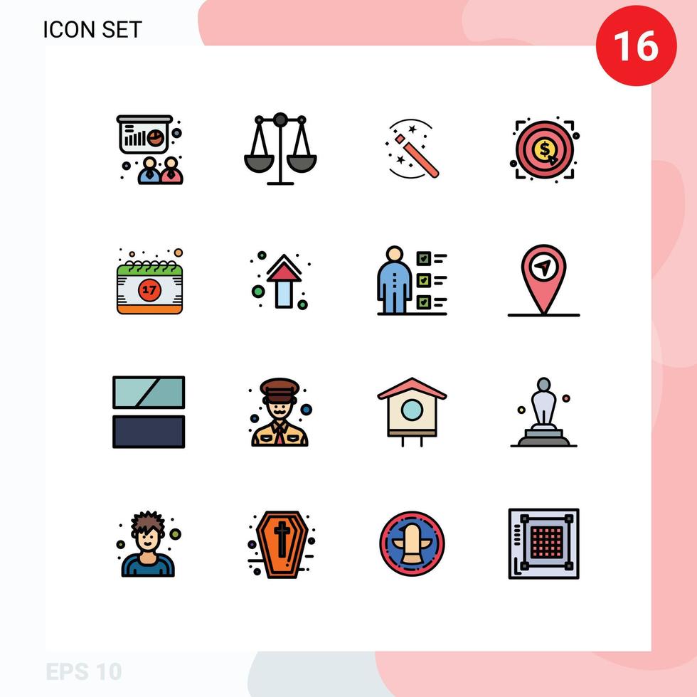 ensemble de 16 symboles d'icônes d'interface utilisateur modernes signes pour le calendrier des événements solution cible réalisation éléments de conception vectoriels créatifs modifiables vecteur