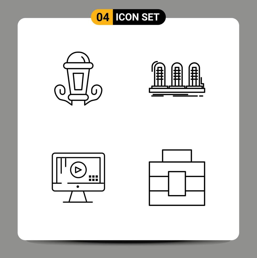 ensemble de pictogrammes de 4 couleurs plates remplies simples de lumière ordinateur lampe lanterne jouer des éléments de conception vectoriels modifiables vecteur