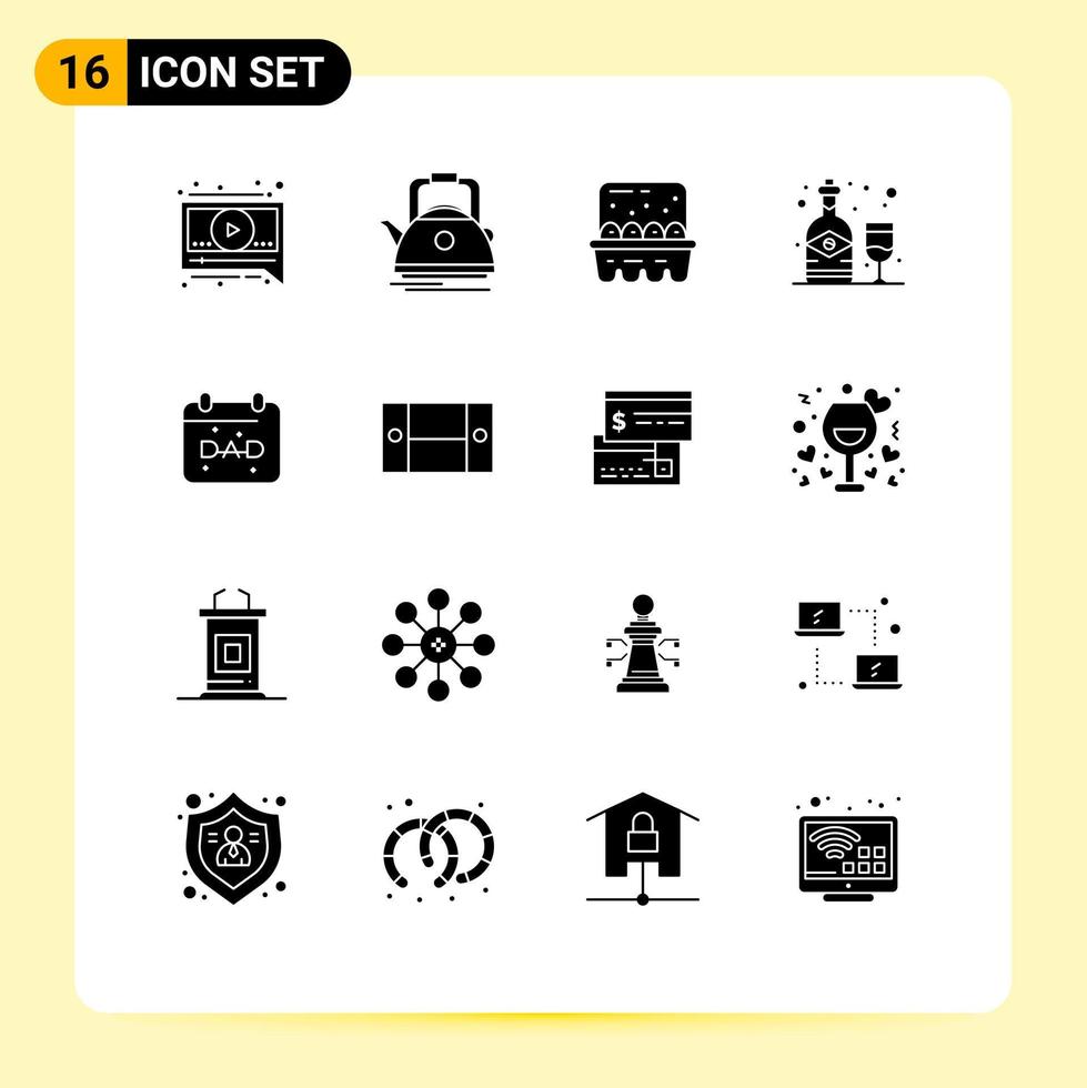 16 concept de glyphe solide pour sites Web mobiles et applications date verre cuisson vin alcool éléments de conception vectoriels modifiables vecteur