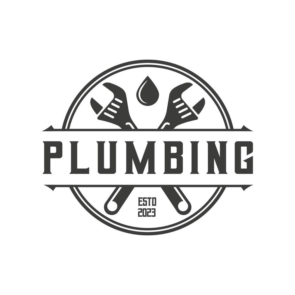 logo de plomberie, dans un style rétro ou vintage, logo de plombier pour la conception d'emblème de concept d'entreprise professionnelle, modèle vecteur