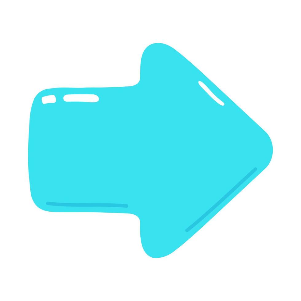 jolie icône de flèche bleue drôle. icône d'illustration de personnage de dessin animé kawaii dessiné à la main de vecteur. isolé sur fond blanc. flèche bleue vers la droite vecteur