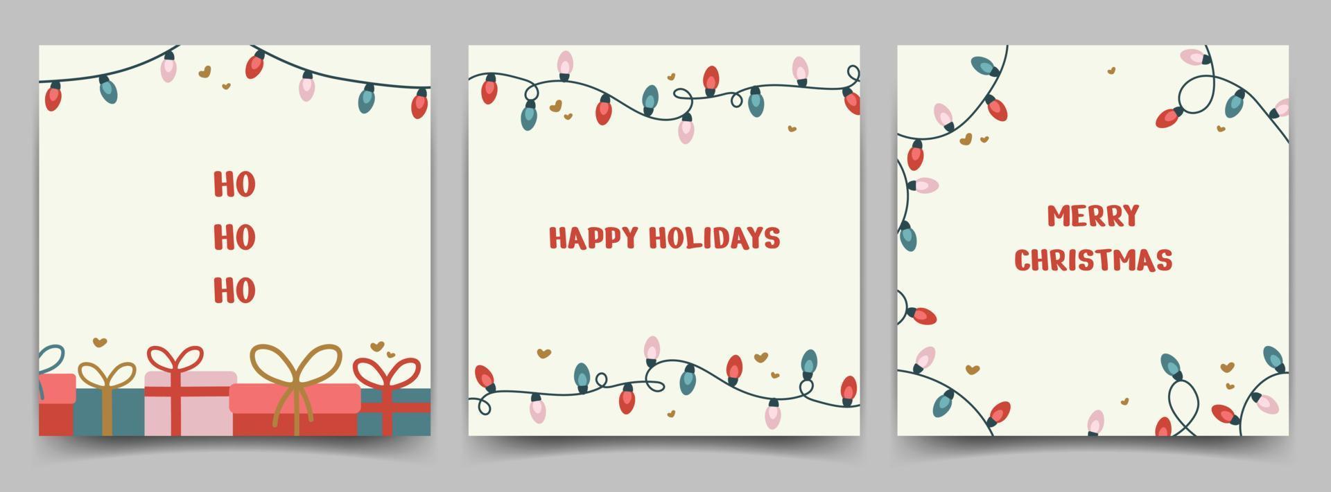 cartes de noël avec joyeux noël avec de joyeuses fêtes et ho ho ho. conception de typographie. illustration vectorielle. vecteur